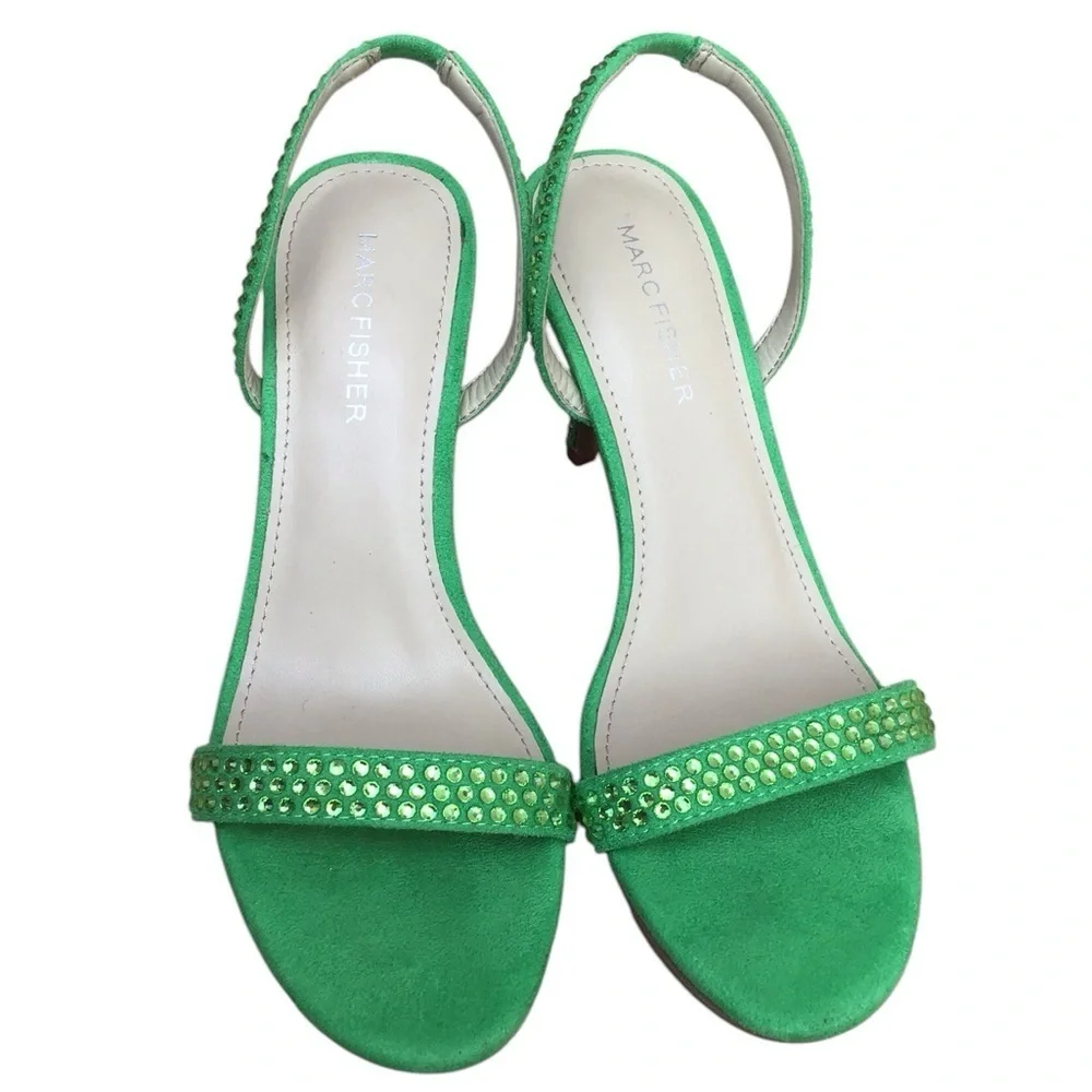 Marc Fisher Betila Green Slip On Slingback Crystal Embellished Heels Siz…